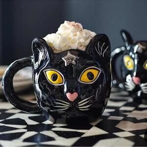 🆕 Francesca Kaye Black Cat Coffee Mug Halloween Star Magic Goth Anthropologie
